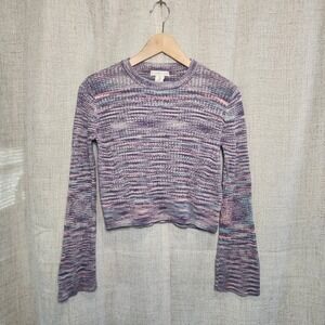 Sincerely Jules Long Sleeve Crop Sweater Women's S Purple‎ Marled Bell Sleeve